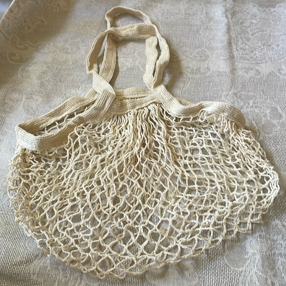 NWT Cream color cotton Mesh Net Shopping Market Beach fruits veggies Tote Bag - Picture 1 of 6